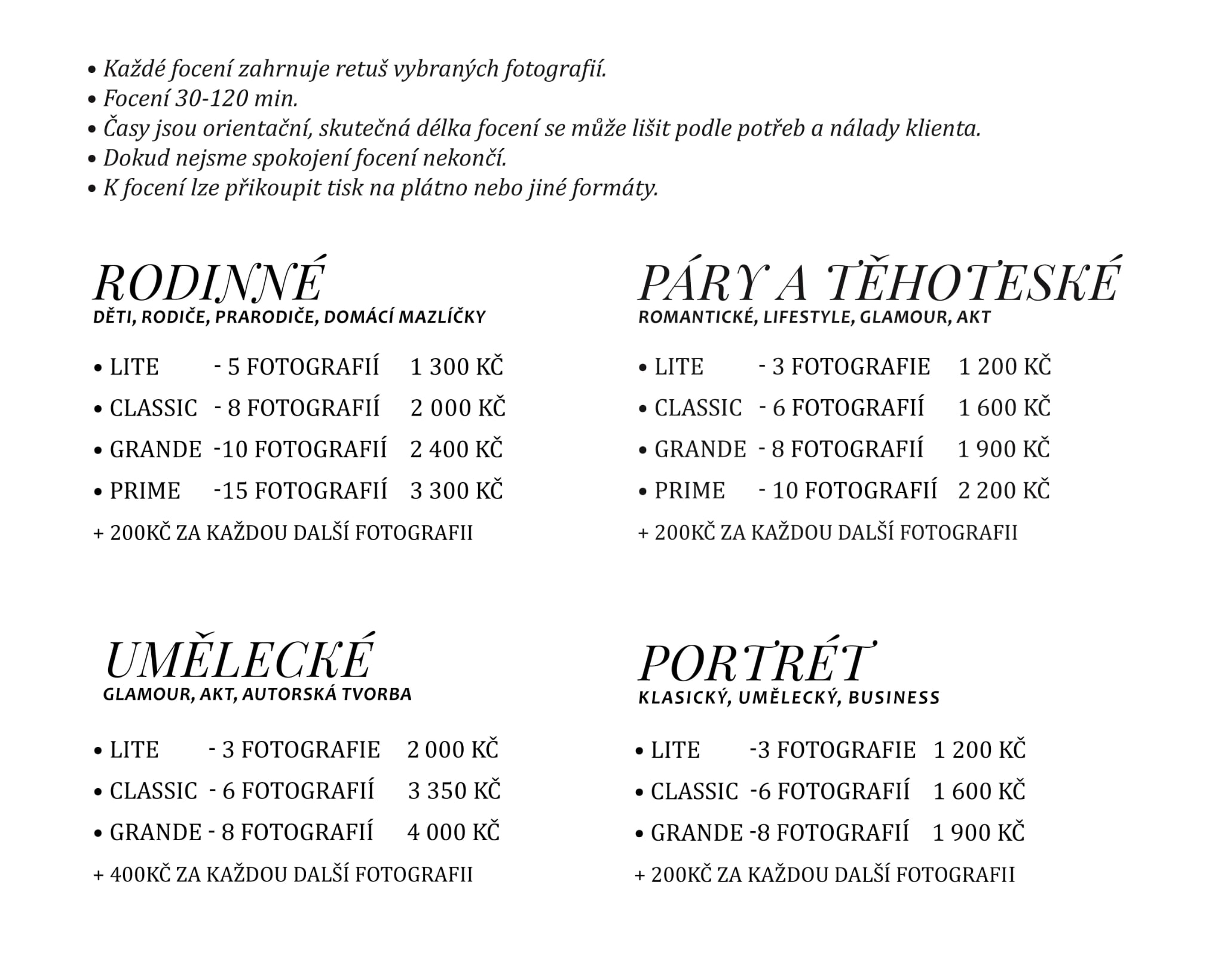 Ceník focení
